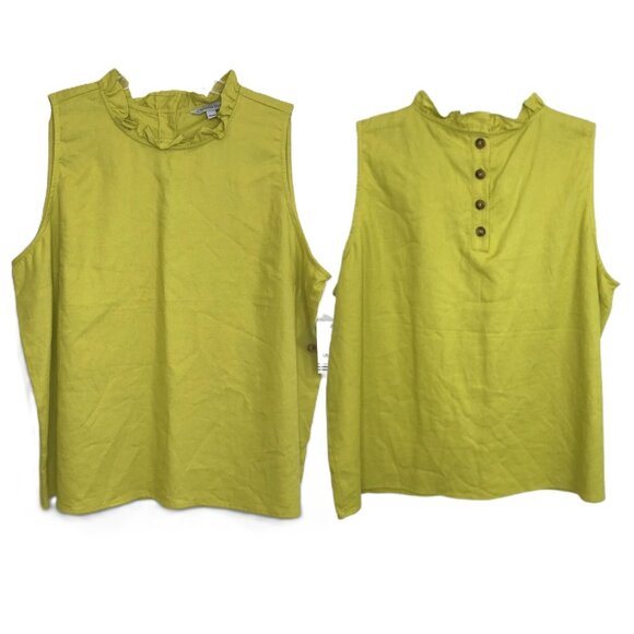 S Linen Blouse Sleeveless Ruffle Neck, Ophelia Roe - Picture 1 of 8